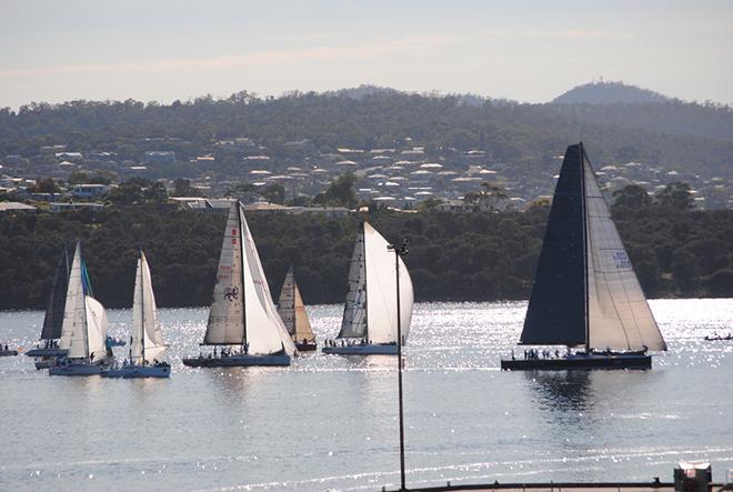 Alive sails away from the fleet minutes after the start of the Bruny Island Yacht Race.  © Peter Campbell